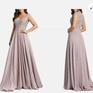 MAC DUGGAL 20264 SEQUIN EMPIRE WAIST PLEATED VINTAGE LILAC GOWN sz 8